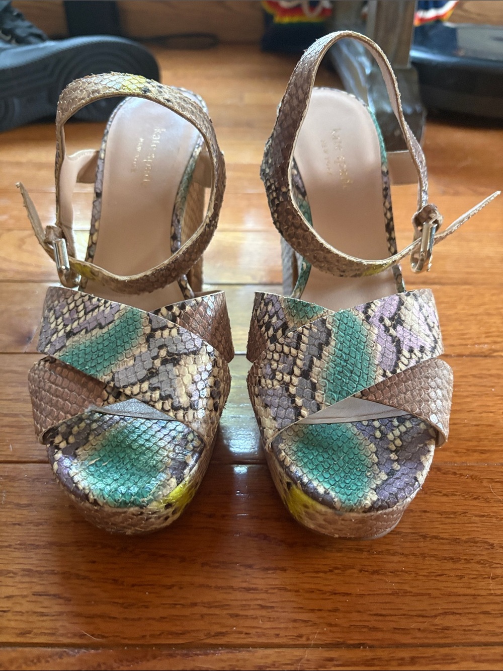 kate spade Multicolor Snake-Print Platform Sandals
